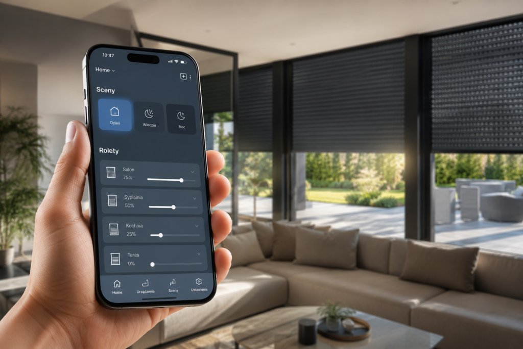 Sterowanie roletami zewnętrznymi za pomocą aplikacji Smart Home w smartfonie